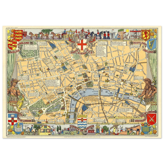 Children map of London vintage print 1938 by Leslie George Bullock