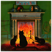 Cats in front of fireplace  vintage print 1906