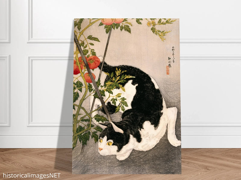 Black Cat and Tomato Plant vintage poster reproduction by Takahashi Hiroaki 1931