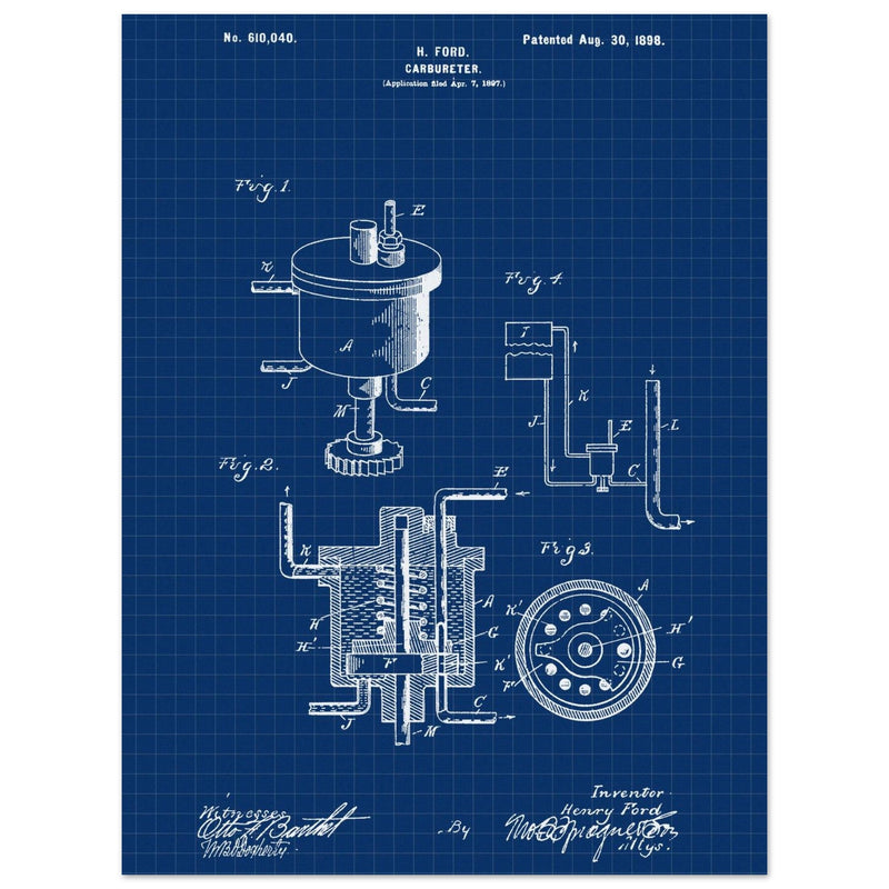 Carbureter vintage patent illustration by John Ford.