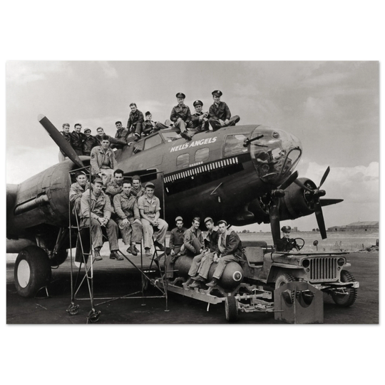 B-17 airplane with crew Hell's Angels. World war 2 poster.