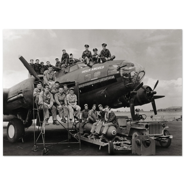 B-17 airplane with crew Hell's Angels. World war 2 poster.