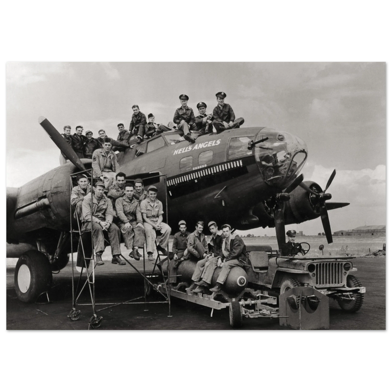 B-17 airplane with crew Hell's Angels. World war 2 poster.