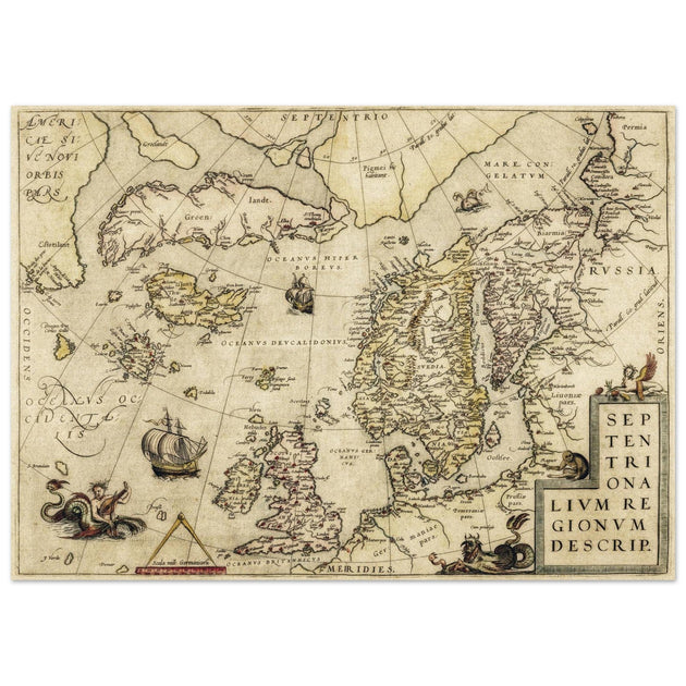Vintage North Atlantic Map by Abraham Ortelius.
