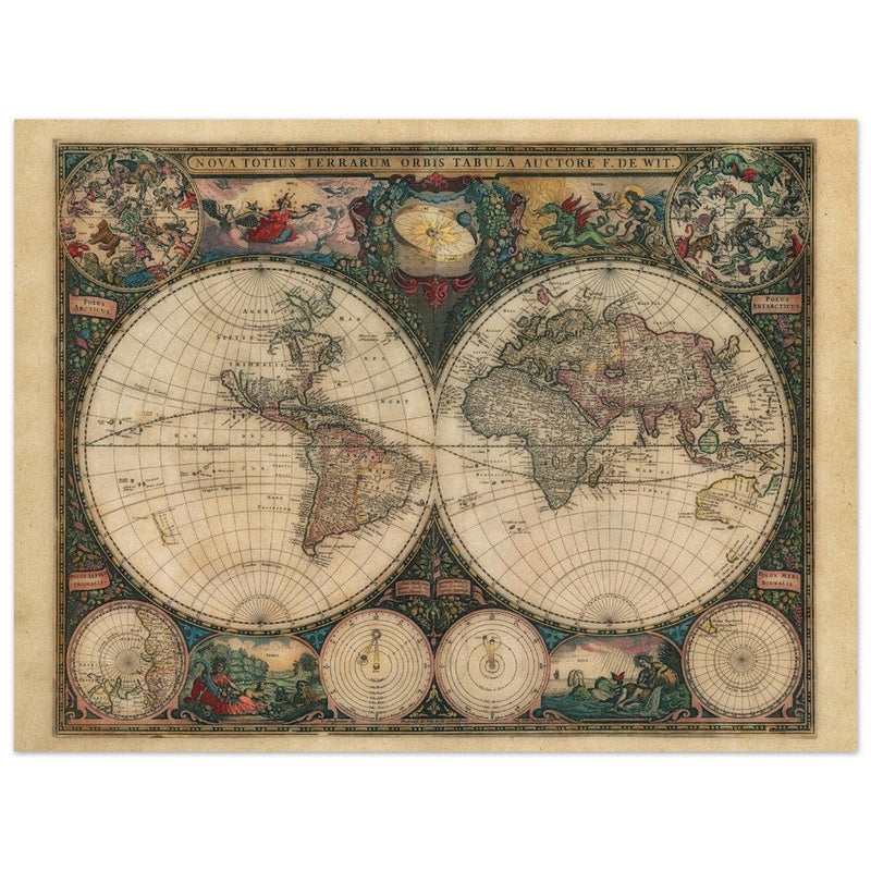 Double hemisphere old world map by Frederik de Wit. Nova Totius Terrarum Orbis Tabula
