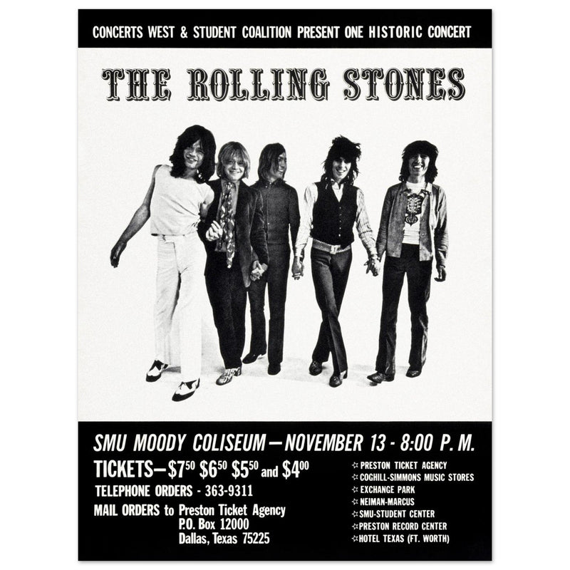 The Rolling Stones music poster of their performance at Dallas Texas in 1969.