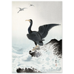 Ohara Koson Red-faced cormorant on rock, woodblock print  art
