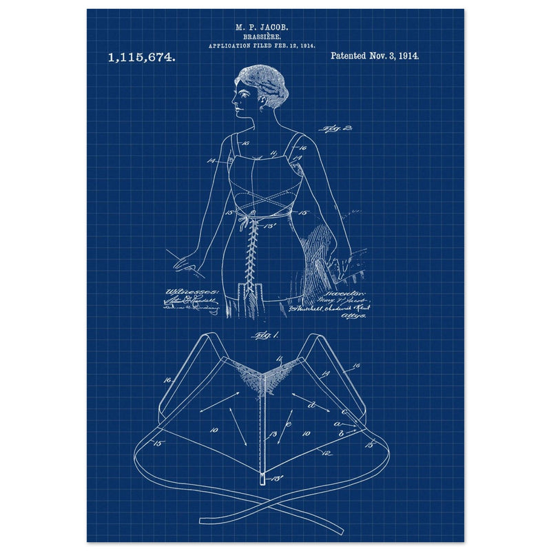 Brassiere patent drawing by M P Jacob.