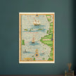 Ancient illustrated beautiful map poster reproduction by Guillaume Le Testu 1555