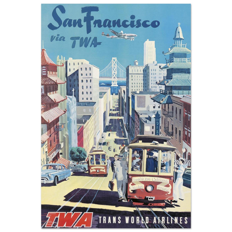 San Francisco USA vintage poster . TWA Trans World Airlines.
