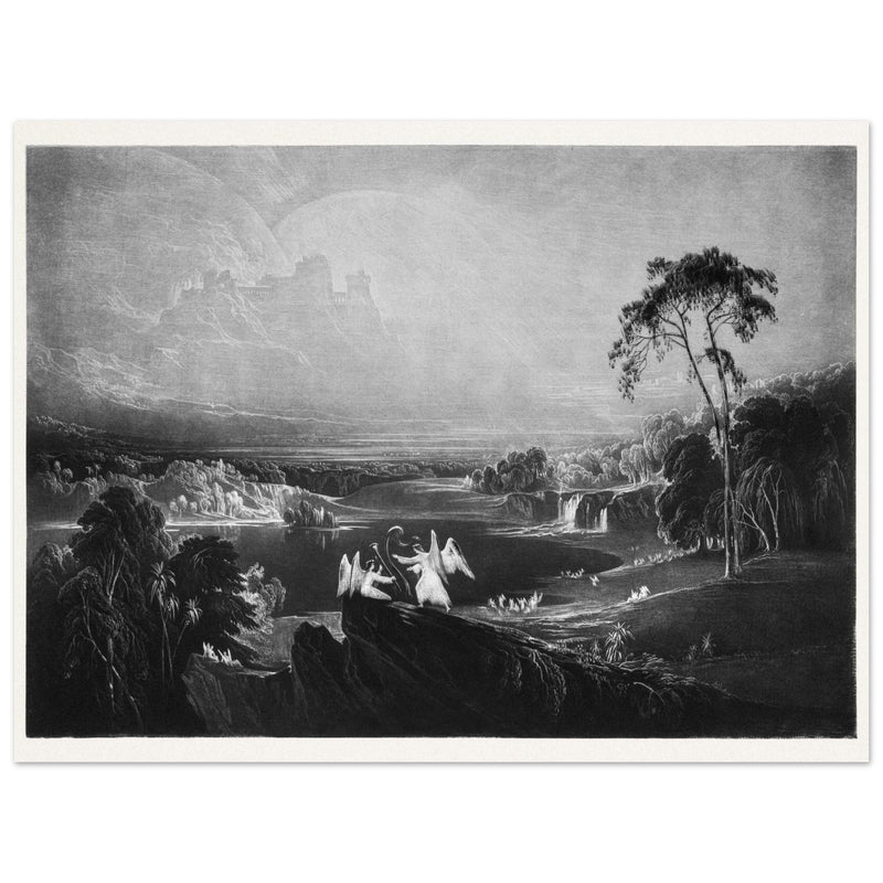 John Martin Paradise Lost Heaven – the Rivers of Bliss. Vintage mezzotint engraving .