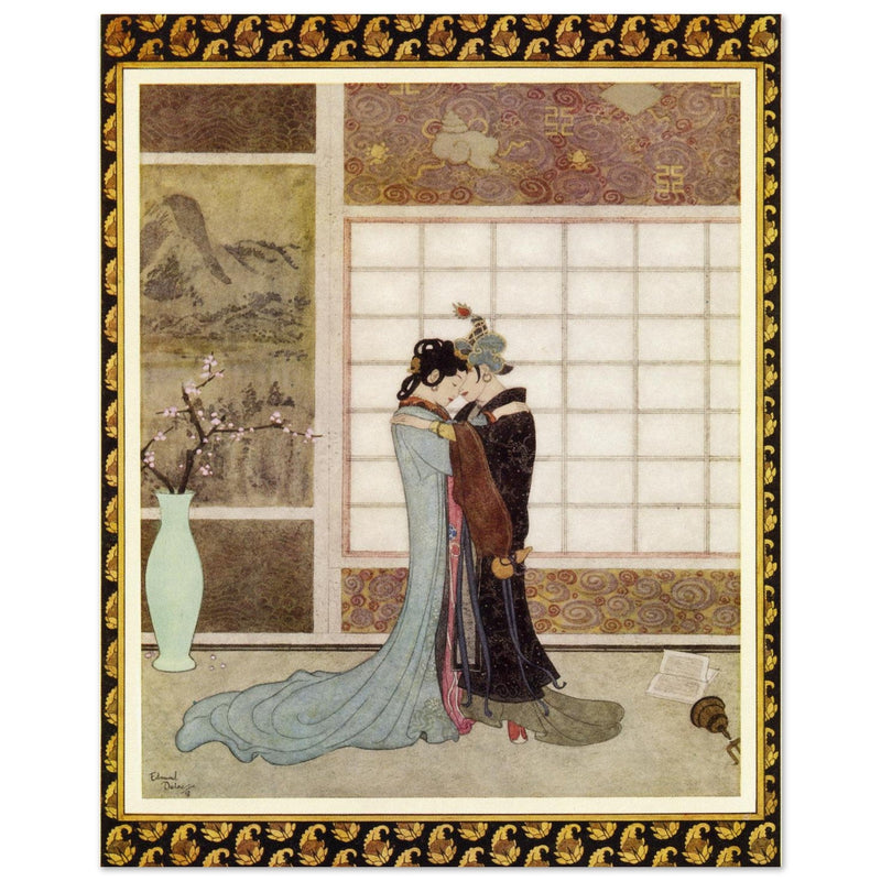 Edmund Dulac and one of his illustration for Princess Badura fairy tale.