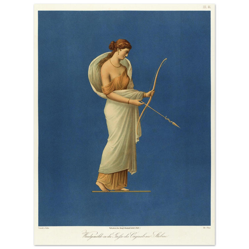 Roman woman with bow Pompeii mural painting reproduced by Wilhelm Zahn.