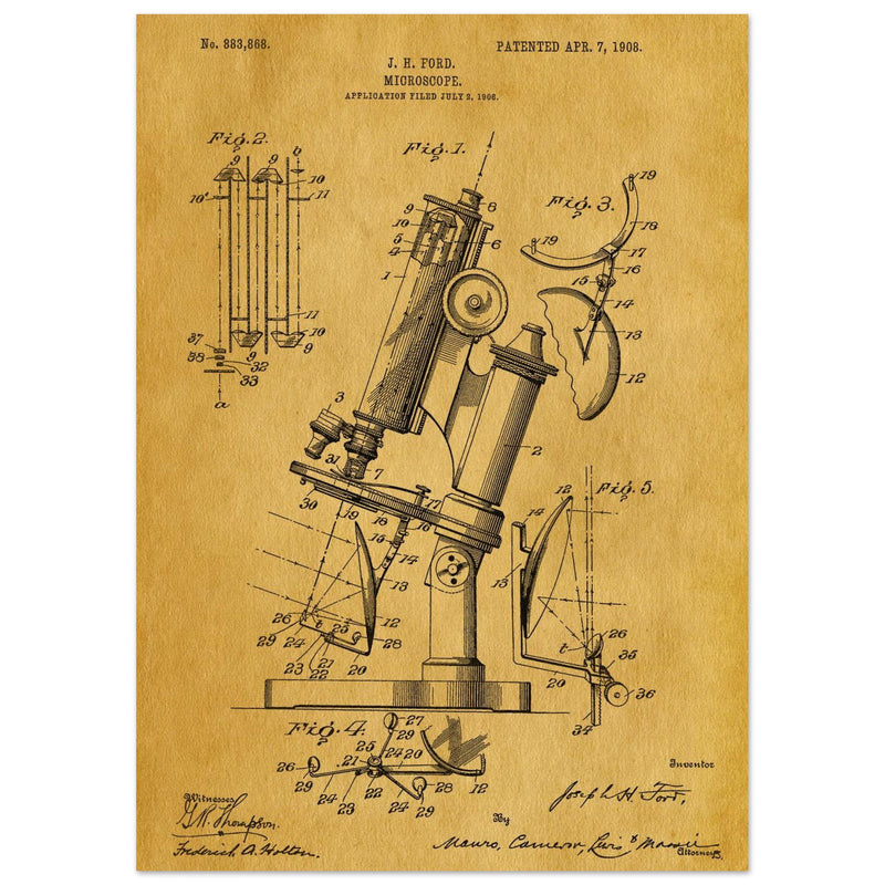 vintage microscope patent by J H Ford.