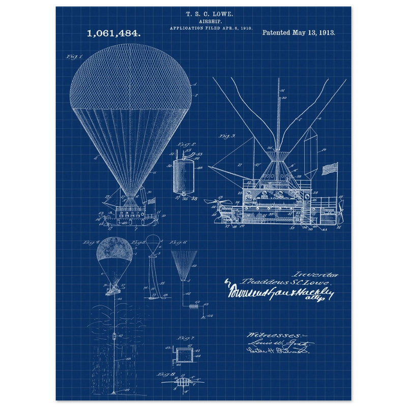 Airship patent illustration by T S C Lowe. Air Balloon