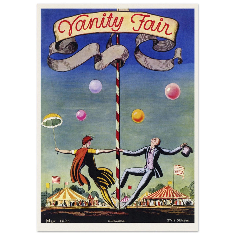 Vanity Fair magazine vintage cover by Rockwell Kent 1923. Two artists dancing at the circus.