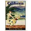 California this summer Travel by Train vintage poster. Travel advertising print.