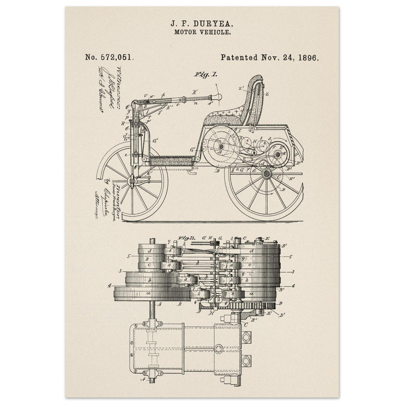 Motor Vehicle patent drawing by James Frank Duryea.