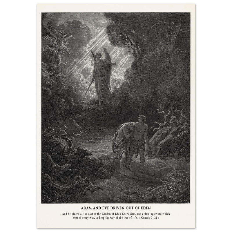 Gustave Dore The Bible engraving print . Adam and Eve driven out from Eden.