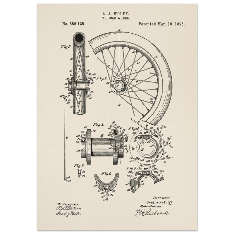 Vehicle whell patent illustration. Vintage drawing .