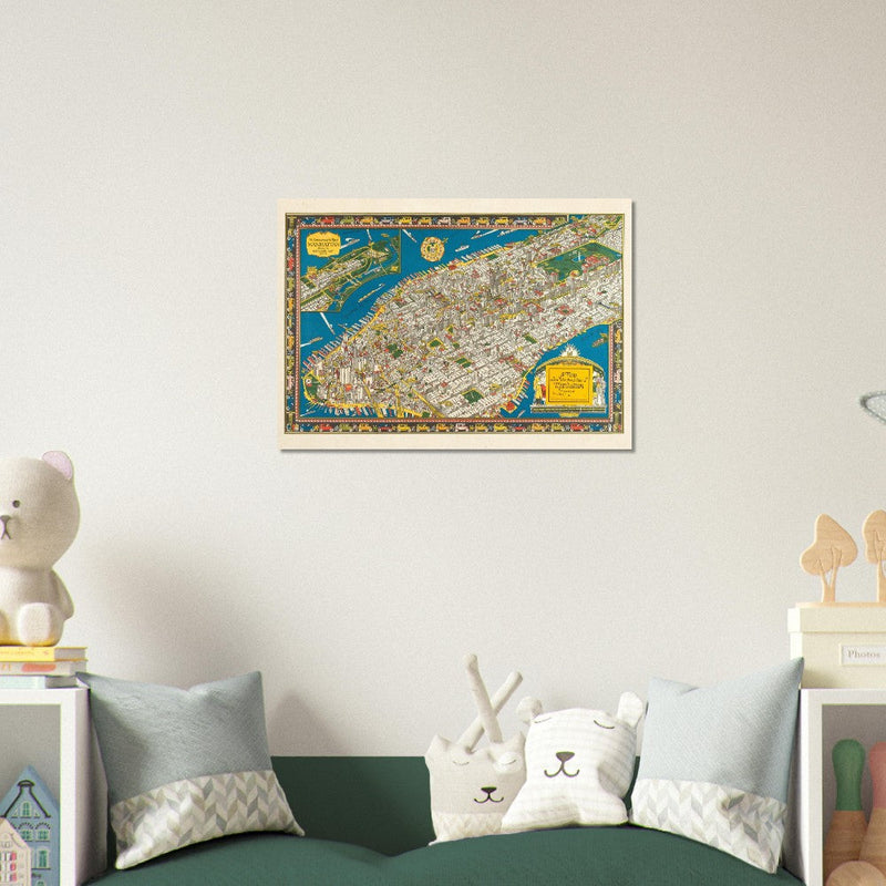 Old map of Manhattan New York City. Antique map reproduction of Manhattan of the 20's