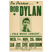 Bob Dylan music concert poster. Performance at the San Jose Civic Auditorium California in 1964.