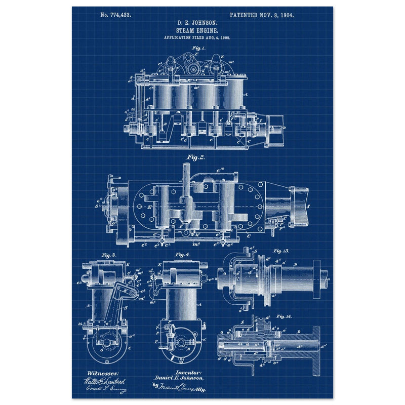 Steam engine patent 1904 by D. E Johnson.
