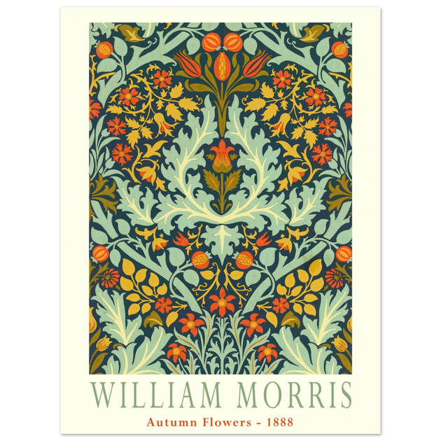 William Morris Autumn flowers vintage wallpaper reproduction.