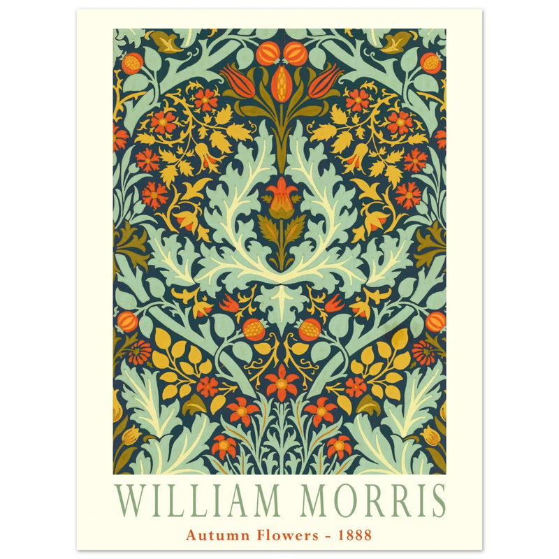 William Morris Autumn flowers vintage wallpaper reproduction.