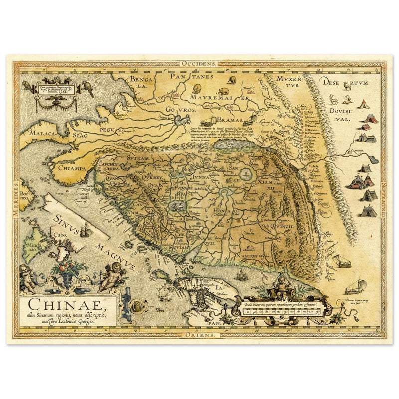 Vinatge old map of China Ancient asian cartography by Abraham Ortelius.