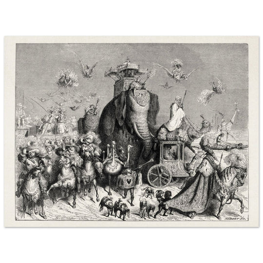 Royal Cavalcade Ane Skin Fairytale ( Peau d' Ane ) illustration by Gustave Dore. Part of Fairy Tales of Charles Perrault.
