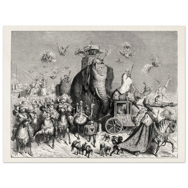Royal Cavalcade Ane Skin Fairytale ( Peau d' Ane ) illustration by Gustave Dore. Part of Fairy Tales of Charles Perrault.