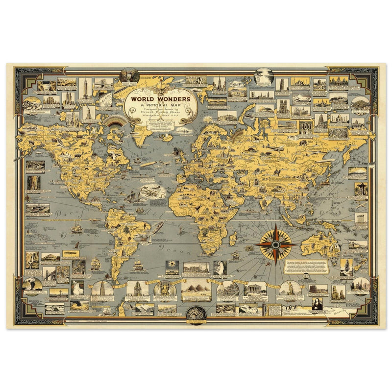 World Wonders, A Pictorial Map by Ernest Dudley Chase.
