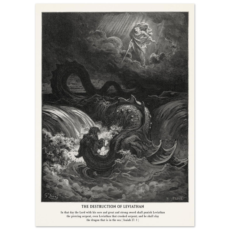 Gustave Dore The Bible engraving print . The destruction of Leviathan illustration .