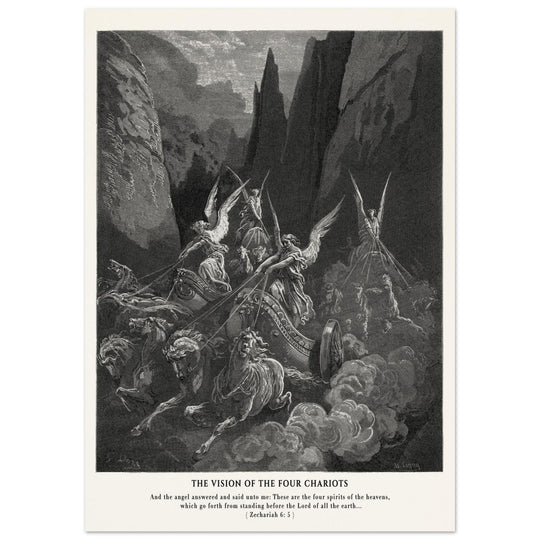 Gustave Dore The Bible engraving print . The Vision of the four chariots illustration .