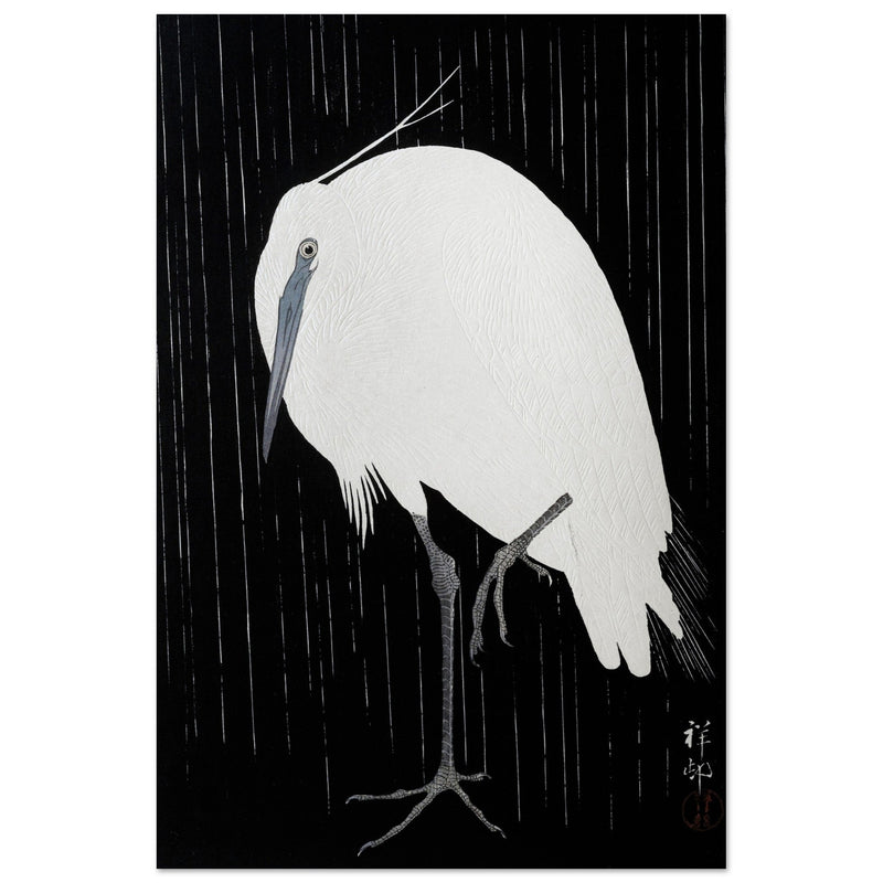 Egret in the rain by Ohara Koson woodblock print