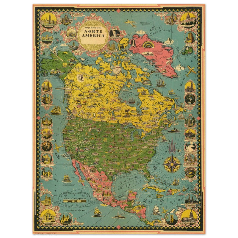 North America ancient pictorical map by Ernest Dudley Chase