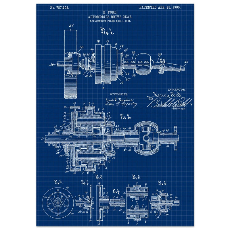 Automobile Drive Gear patent 787908 by Henry Ford. Vintage car