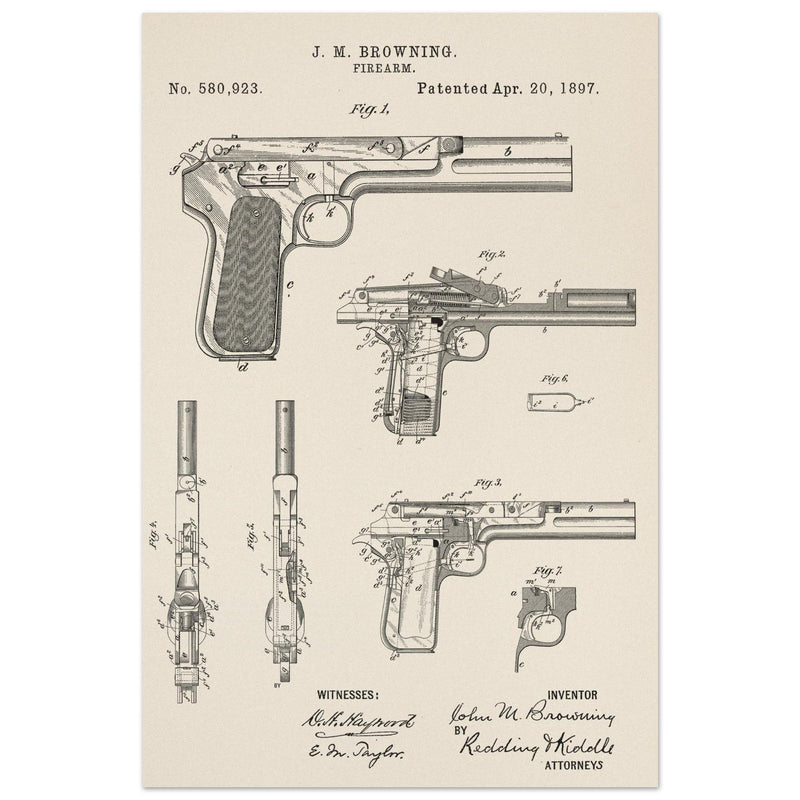 Firearm patent by John Moses Browning 1897 .