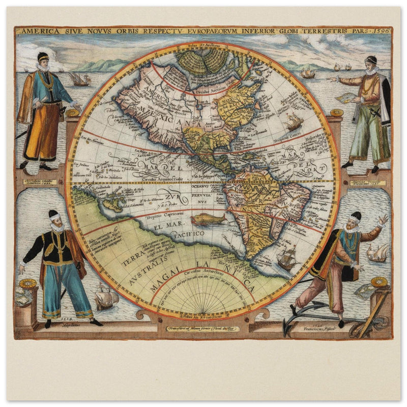 Ancient map of America of the XVI century by Theodor de Bry .
