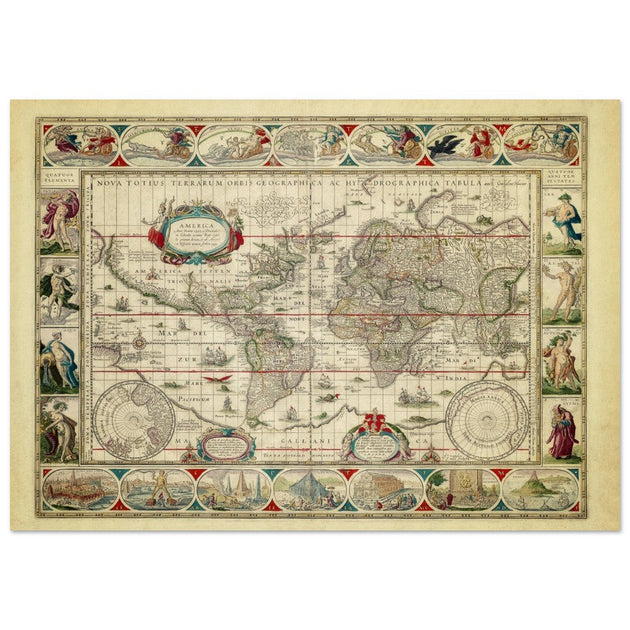 Ancient old world map 1638. Noua totius terrarum orbis geographica ac hydrographica tabula by Willem Janszoon Blaeu