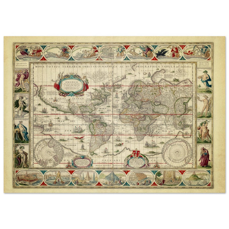 Ancient old world map 1638. Noua totius terrarum orbis geographica ac hydrographica tabula by Willem Janszoon Blaeu