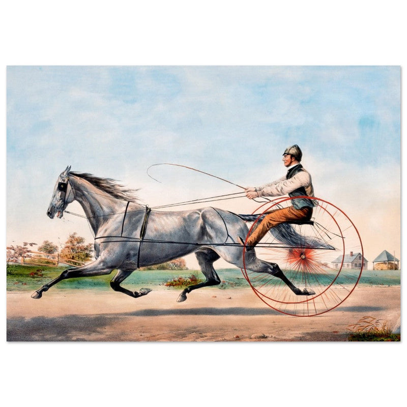 Harness cart horse racing. Grey Eddie by Nathaniel Currier 1855.