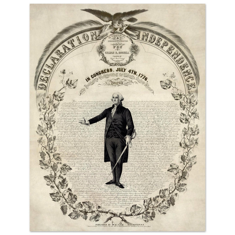 Declaration of Independence of America. George washington manuscript illustration.