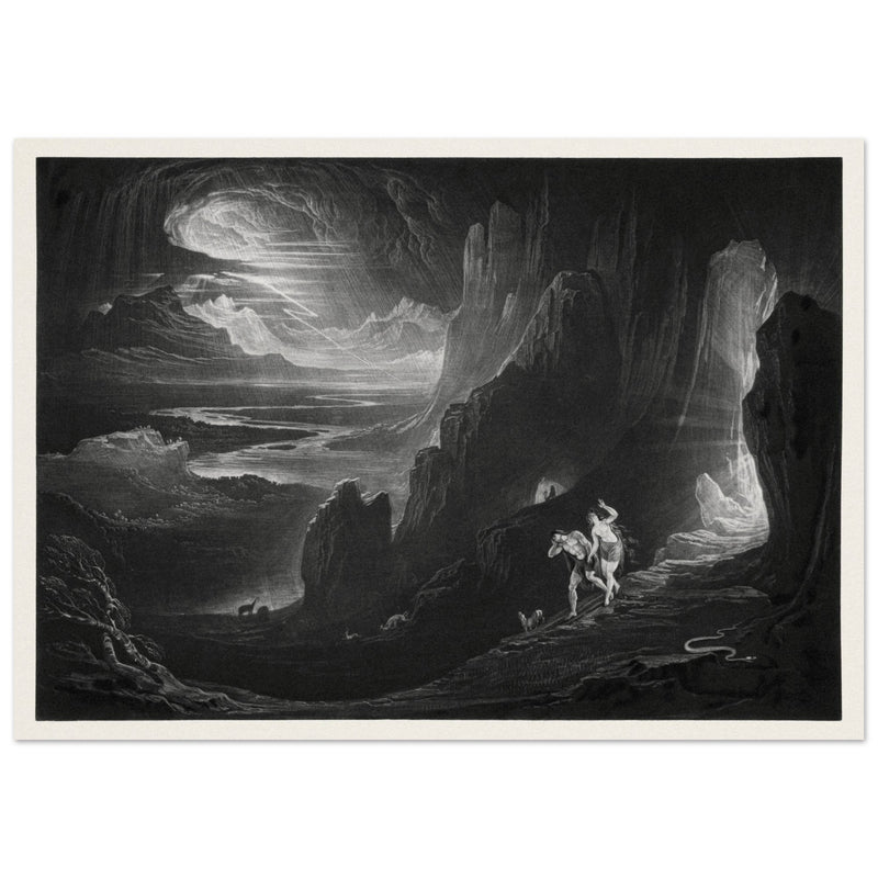John Martin Paradise Lost vintage mezzoting engraving . Adam and Eve Driven Out of Paradise.