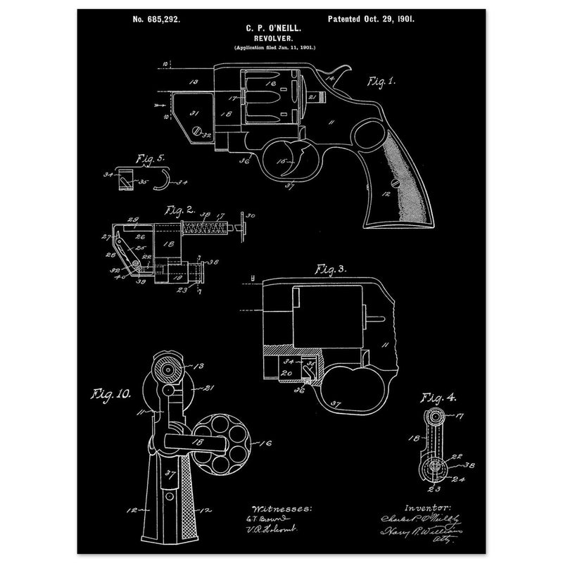 Vintage revolver patent by C P O'Neill.