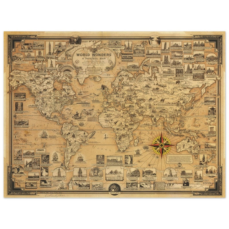 Pictorial old map of the world by Ernest Dudley