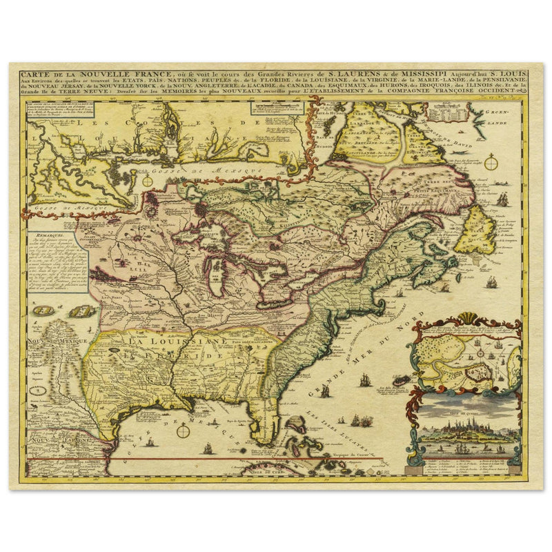 Ancient map of the french North America by Henri Chatelain.