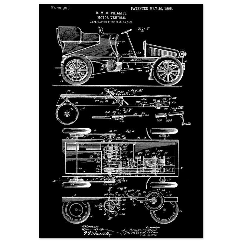 Motor Vehicle patent. Vintage car illustration.