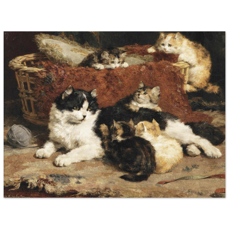 Bonne Mere a cat and her kittens by Charles van der Eycken